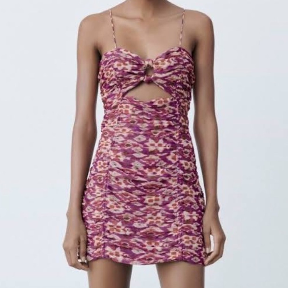 Zara printed dress with draping Purple